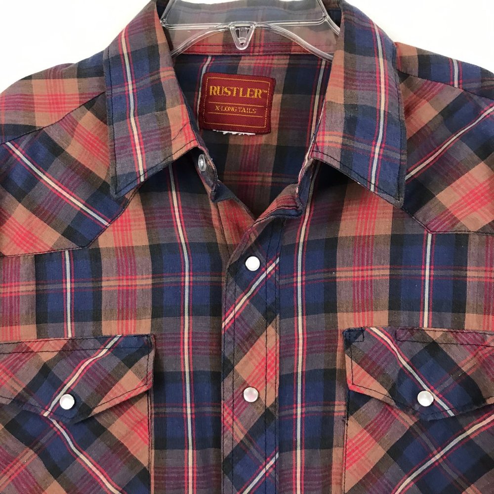 Vintage Western Rustler M/L  blue brown short sleeve shirt